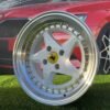 Ferrari 348 Style R15X8.25J 4X100 ET25 73.1 White with Diamond cut lip and gold rivets