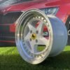 Ferrari 348 Style R15X8.25J 4X100 ET25 73.1 White with Diamond cut lip and gold rivets
