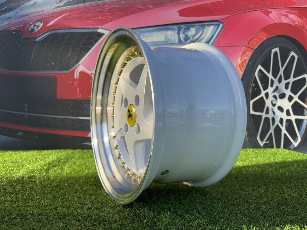 Ferrari 348 Style R15X8.25J 4X100 ET25 73.1 White with Diamond cut lip and gold rivets 10