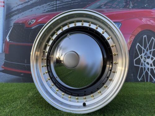 Smoothie Classic Style R17X7.5J 5X100/5X112 ET30 73.1 Gloss Black with Diamond cut lip and gold rivets