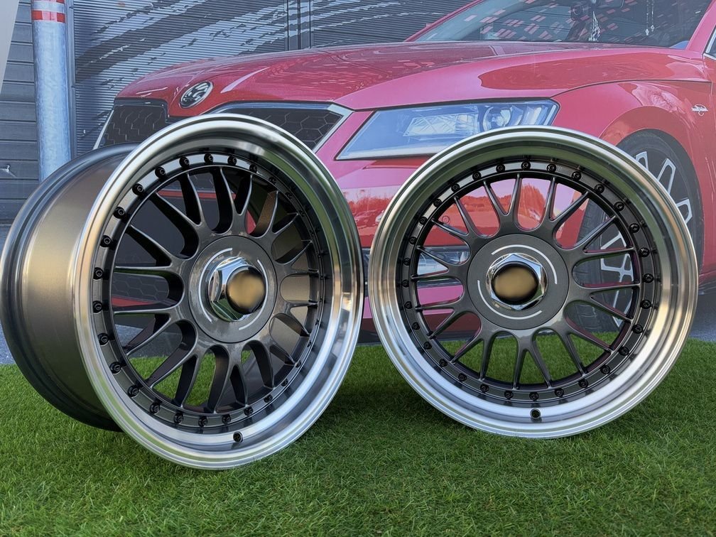 Laredo BBS LM style R17X8.5J 5X112/5X120 ET20 72.56 Grey with Diamond cut lip and black rivets 2