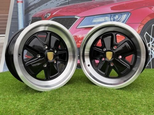 Porsche Fuchs Style R16X7J 5X130 ET23.3 71.6 Gloss Black with Milled Lip