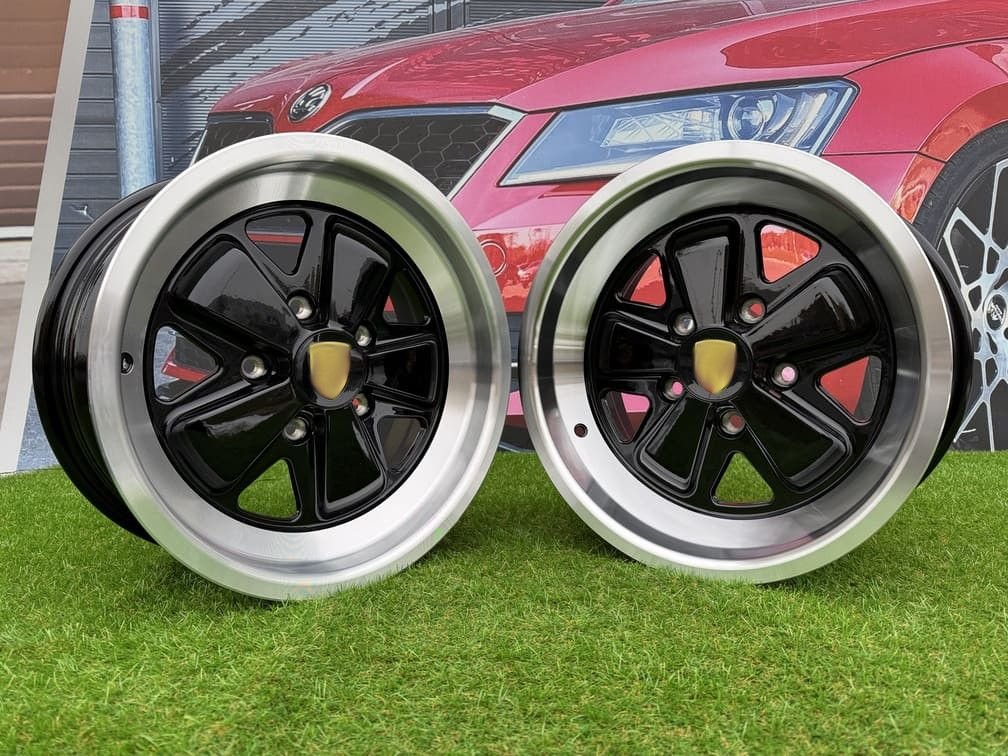 Porsche Fuchs Style R16X7J 5X130 ET23.3 71.6 Gloss Black with Milled Lip