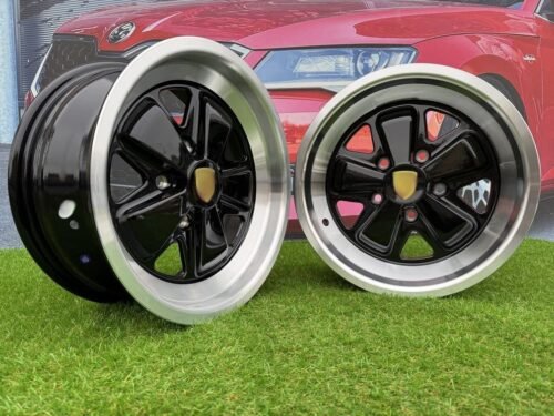 Porsche Fuchs Style R16X7J 5X130 ET23.3 71.6 Gloss Black with Milled Lip