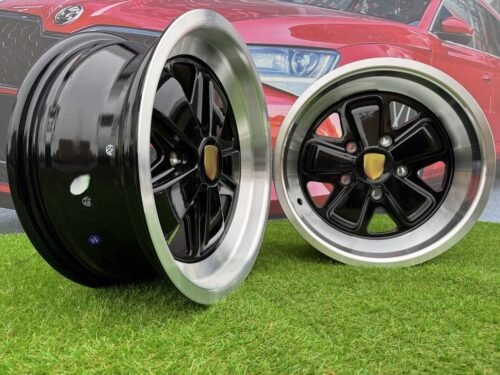Porsche Fuchs Style R16X7J 5X130 ET23.3 71.6 Gloss Black with Milled Lip