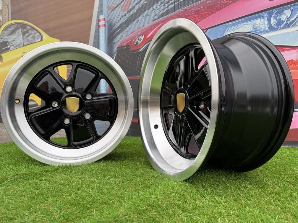 Porsche Fuchs Style R16X8J 5X130 ET10.6 71.6 Gloss Black with Milled Lip 5