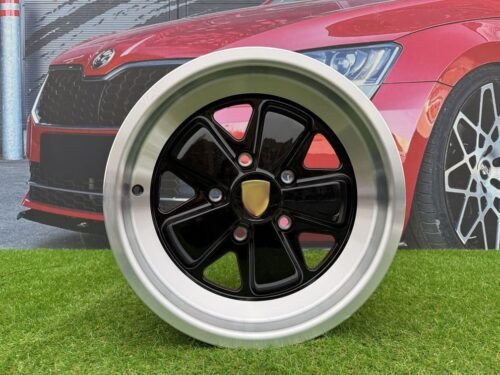 Porsche Fuchs Style R16X7J 5X130 ET23.3 71.6 Gloss Black with Milled Lip