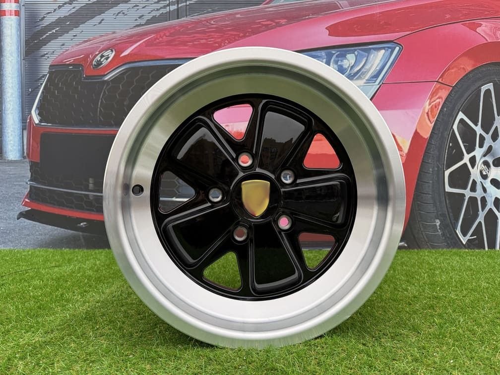 Porsche Fuchs Style R16X8J 5X130 ET10.6 71.6 Gloss Black with Milled Lip 7