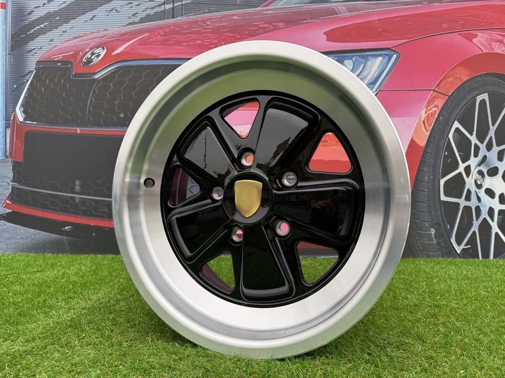 Porsche Fuchs Style R16X8J 5X130 ET10.6 71.6 Gloss Black with Milled Lip 8