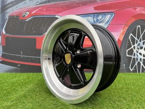 Porsche Fuchs Style R16X7J 5X130 ET23.3 71.6 Gloss Black with Milled Lip