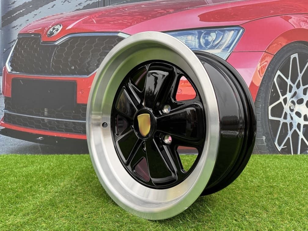 Porsche Fuchs Style R16X8J 5X130 ET10.6 71.6 Gloss Black with Milled Lip 9