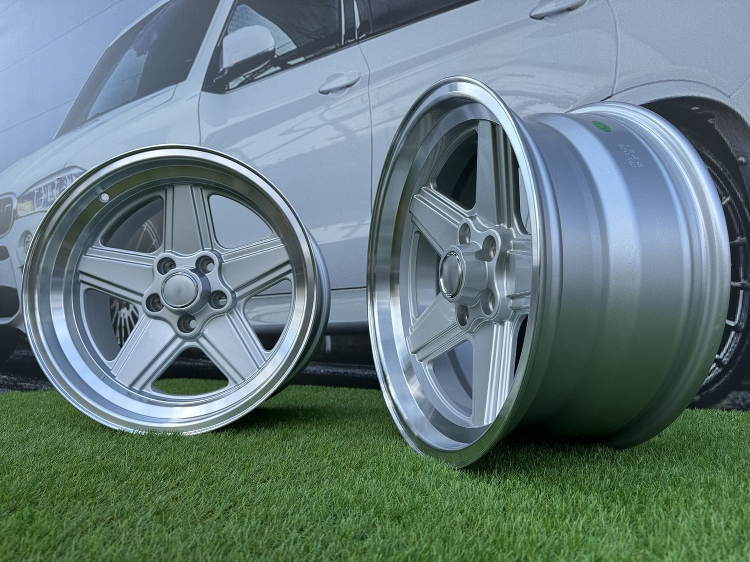 Mercedes Benz AMG Penta style R17x8 5X112 ET12 66.6 Silver with diamond cut lip 9