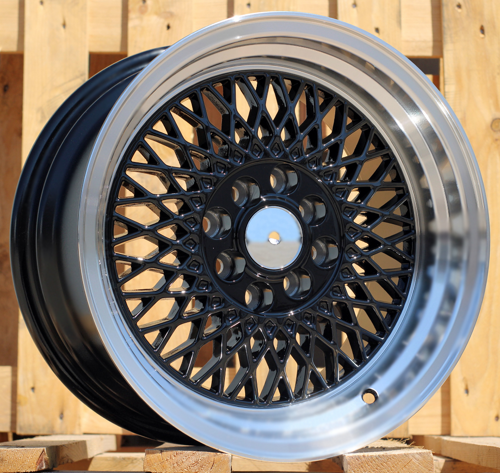 RACINGLINE R15x7 4X100 ET 25 73.1 LU483 Black+Polished Lip (BLPL) For RACIN (P1) (BBS Style)